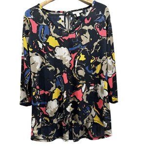 DANA BUCHMAN Womens Abstract Long Sleeves Asymmetrical Hi Lo Top Blouse Size XL